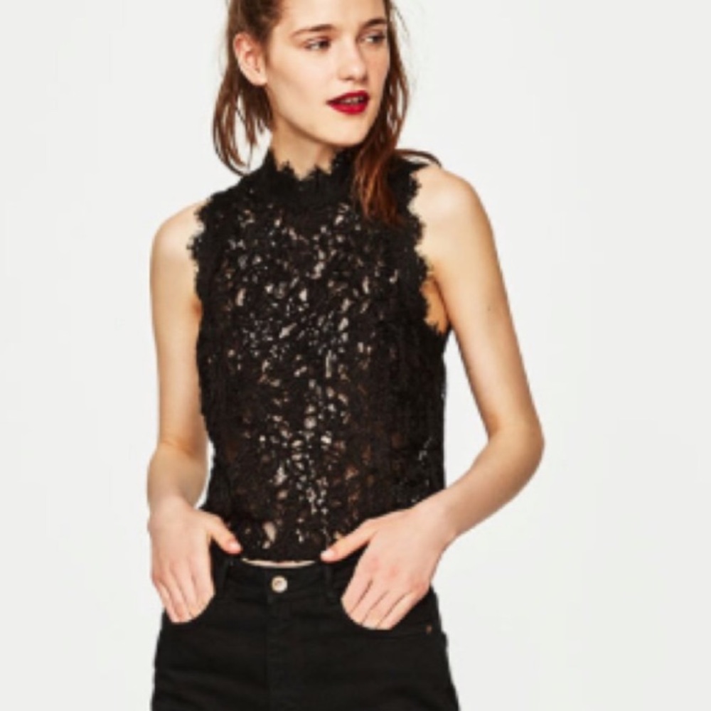 Zara rare zipper lace crop see through top tank size small HP!
